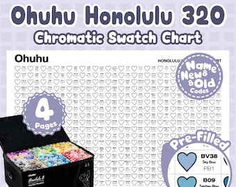 Tabela kolorów Ohuhu 320 Honolulu | Wstępnie wypełniony marker do śledzenia kolorów dla artystów | Plik PDF do druku w formacie A4 Letter | Pobieranie cyfrowe
