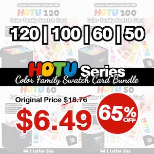 Pode incluir: Um pacote digital de cartões de amostra de cores HOTU Series para conjuntos de 120, 100, 60 e 50 marcadores. Os arquivos PDF imprimíveis incluem modelos em branco e preenchidos com códigos de cores e tabelas bônus, em tamanhos A4 e carta.
