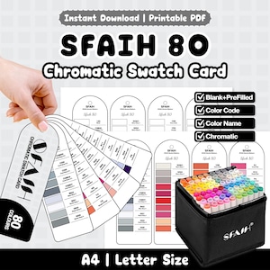 SFAIH 80 Chromatic Swatch Karte | Blank, Vorausgefüllt, Farbcode, Farbname, Meißel und Fein | Druckbares PDF