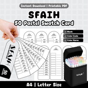 SFAIH 50 Pastel Swatch Card | Blank, Color Code, Color Name | Printable PDF, A4 & Letter Size
