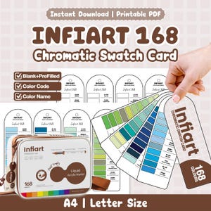 Infiart 168 Liquid Acrylic Marker Chromatic Swatch Card | Printable PDF | Blank + Pre-Filled | Color Name + Code | A4 Letter Size PDF