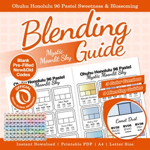 Guía de mezcla de colores Ohuhu Honolulu 96 Pastel Mystic Moonlit Sky / PDF imprimible / En blanco + prellenado / Códigos nuevos y antiguos / Tamaño carta A4