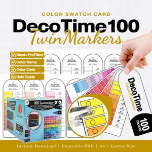 DecoTime 100 Twin Markers Color Swatch Card | Blank + Pre-Filled PDF, Color Name + Code