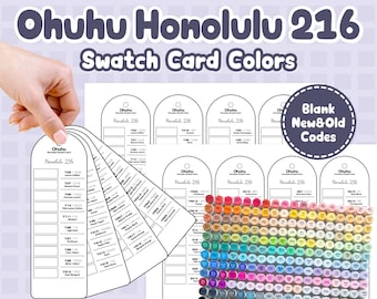 Tabela kolorów Ohuhu Honolulu 216 | Pusty szablon kolorów markerów do markerów alkoholowych | Organizacja kolorów w formacie PDF do druku | Format A4 US Letter