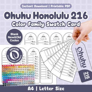 Ohuhu Honolulu 216 Color Family Swatch Card | Blank Printable, New & Old Codes | Color Family Sorted | A4 + Letter PDF Download