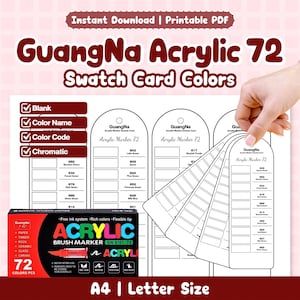 GuangNa Acrylic 72 Swatch Card Colors, Blank Color Tracker with Codes | Acrylic Marker Reference | Printable PDF Instant Download