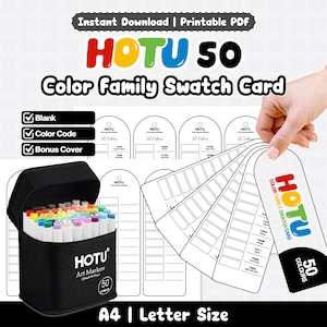 HOTU 50 Color Family Swatch Card | Printable PDF | Blank Color Code Chart | Alcohol Marker Reference | A4 Letter Size Instant PDF