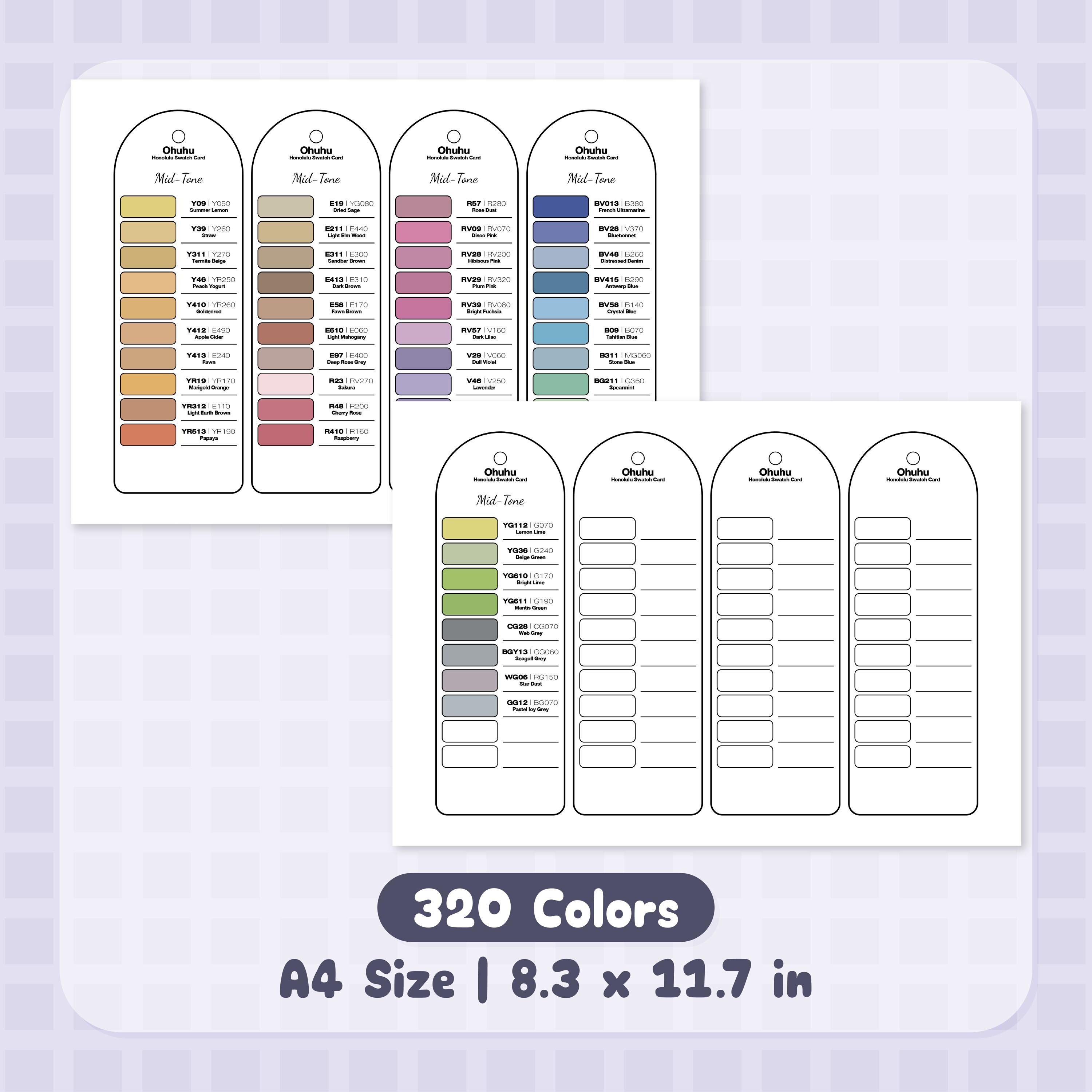 Ohuhu Honolulu 48 Mid-tone Swatch Chart | Printable Marker Color ...