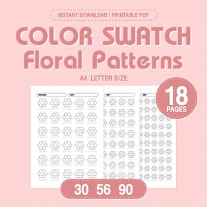 Tabla de muestras de colores florales / Plantilla imprimible / Hojas de muestras de 30, 56 y 90 colores / Descarga instantánea / Tamaño A4 y carta