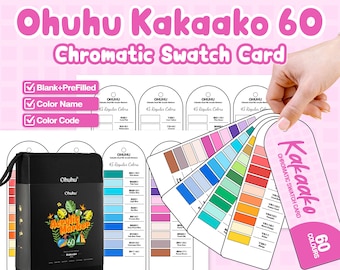 Karta próbek kolorów Ohuhu Kakaako 60 Chromatic | Do druku w formacie PDF | Pusty + wstępnie wypełniony | Nazwa koloru + kod | Marker akrylowy z podwójną końcówką | A4 Letter