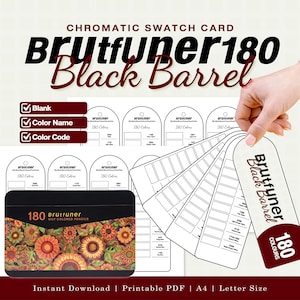 Brutfuner 180 Black Barrel Oily Colored Pencil Chromatic Swatch Card | Blank, Name + Code, A4 + Letter PDF