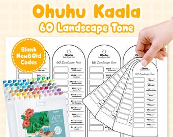 Wzornik kolorów Ohuhu Kaala 60 Landscape Tone | Drukowany rejestr markerów dla artystów | Cyfrowy pusty szablon PDF