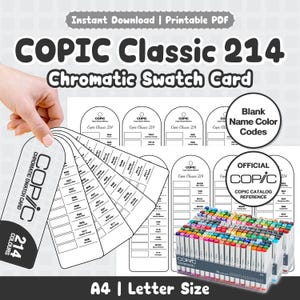 Copic Classic 214 Chromatic Swatch Card | Blank, Color Name, Color Code | Printable PDF, A4 & Letter Size