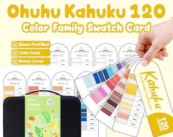 Karta próbek kolorów Ohuhu Kahuku 120 Color Family | Do druku w formacie PDF | Pusty + wstępnie wypełniony | Kod koloru | Dodatkowa okładka | Marker akrylowy | Format A4