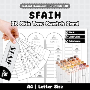 SFAIH 36 Skin Tone Swatch Card | Blank, Color Code, Color Name | Printable PDF, A4 & Letter Size
