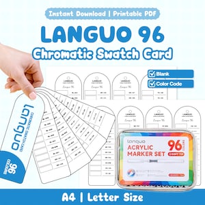 Languo 96 Chromatic Swatch Card | Printable PDF | Blank Color Code Chart | Acrylic Marker Reference | A4 Letter Size Instant Download