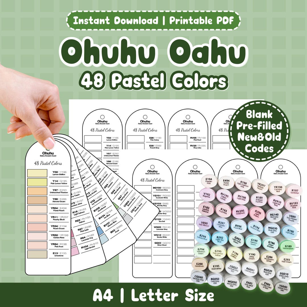 Colorful Reference Sheet Example Ohuhu Oahu 48 Pastel Colors Swatch Chart | Blank and Pre Filled Marker ...