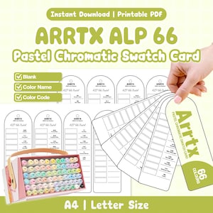 Arrtx ALP 66 Pastel Chromatic Swatch Card | Printable PDF | Blank | Color Name + Color Code | Ring Binder Ready | A4 Letter | Marker