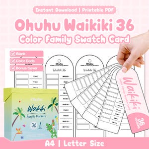 Ohuhu Waikiki 36 Color Family Swatch Card | Printable PDF | Blank | Color Code | Bonus Cover | Acrylic Marker | Ring Binder | A4 Letter