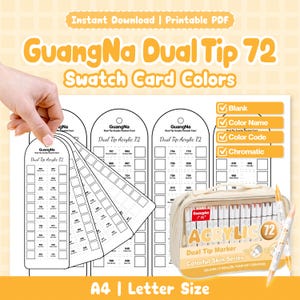 GuangNa Dual Tip Acrylic 72 Skin Series Square Swatch Card, Blank Color Name Code Chromatic | Marker Reference | PDF