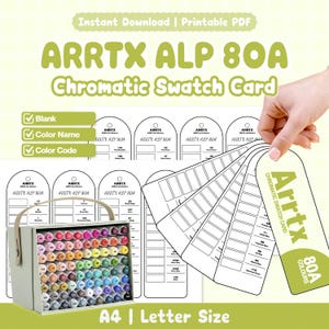 Arrtx ALP 80A Chromatic Swatch Card | Printable PDF | Blank | Color Name + Color Code | Ring Binder Ready | A4 + Letter | Marker Pen