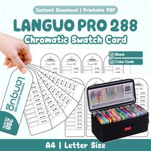 Languo Pro 288 Acryl Marker Kleurstalenkaart | Blanco printbare kleurstalenkaartjes, kleurcode | A4 + Letter PDF Direct downloaden