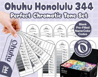 Karta próbek Ohuhu Honolulu 344 Perfect Chromatic Tone | Do druku w formacie PDF | Pusty + Wstępnie wypełniony | Nowe + Stare kody | Segregator ringowy | Format A4