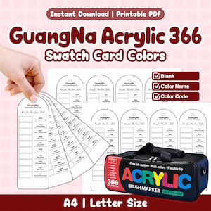 GuangNa Acrylic 366 Swatch Card Colors, Blank Color Tracker with Codes | Acrylic Marker Reference | Printable PDF Instant Download