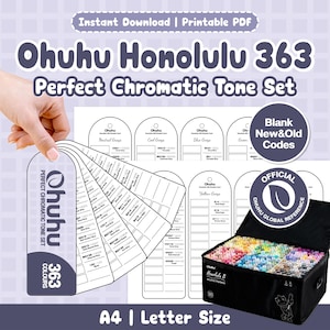 May include: An image of Ohuhu Honolulu 363 Perfect Chromatic Tone Set. The image includes a set of colour swatches, a case of markers, and the text "Instant Download | Printable PDF". The set includes 363 colours and is A4/Letter size.