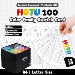 Cartão de Amostras de Cores HOTU 100 | PDF para Impressão | Tabela de Códigos de Cores em Branco | Referência de Marcadores à Base de Álcool | PDF Instantâneo nos Tamanhos A4 e Carta