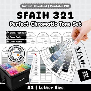 Juego de tonos cromáticos SFAIH 321 / En blanco + Prellenado / Nombre + Código / Fino y cincel