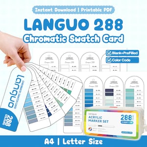 Languo 288 Chromatic Swatch Card | Printable PDF | Blank + Pre-Filled | Color Code | Ring Binder | A4 + Letter | Acrylic Marker Pen