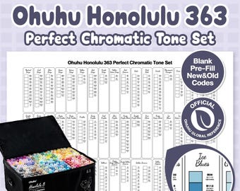 Tabela próbek Ohuhu Honolulu 363 – zestaw Perfect Chromatic Tone | Pusty, wstępnie wypełniony, nowe i stare kody | Format A4 Letter PDF