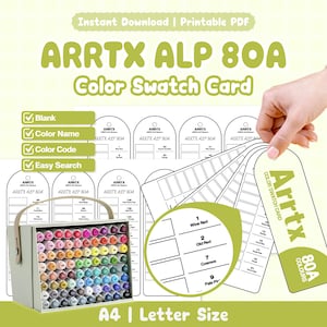 Arrtx ALP 80A Color Swatch Card | Printable PDF | Blank | Color Name + Color Code | Easy Search | Ring Binder Ready | A4 Letter Size