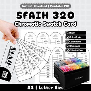 SFAIH 320 Chromatic Swatch Card | Blank, Color Code, Color Name, Chisel and Fine | Printable PDF, A4 Letter Size