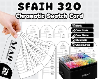 Karta próbek chromatycznych SFAIH 320 | Pusta, kod koloru, nazwa koloru, dłuto i cienka | Do druku w formacie PDF, format A4 Letter