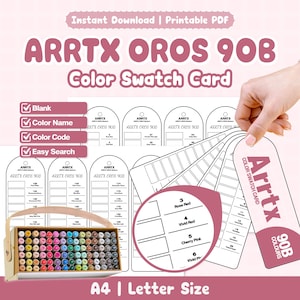 Arrtx Oros 90B Swatch Card | Printable PDF | Blank | Color Name + Color Code | Easy Search | Ring Binder Ready | A4 + Letter | Marker
