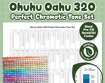 Wzornik kolorów Ohuhu Oahu 320 – zestaw Perfect Chromatic Tone | Pusty, wstępnie wypełniony, nowe i stare kody | Marker alkoholowy w formacie PDF