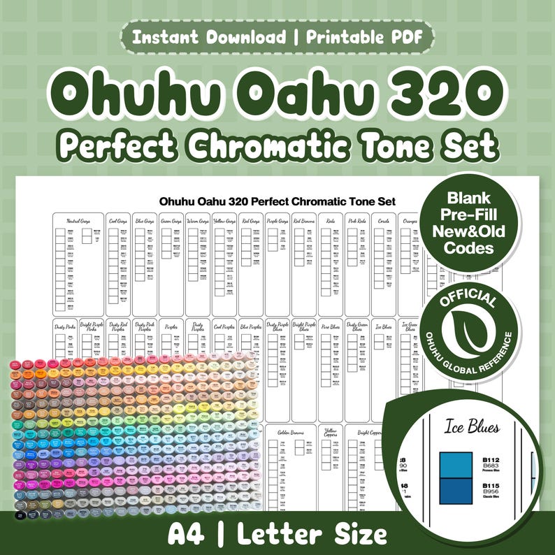 320 Color Chart Ohuhu Oahu 320 Color Swatch Chart Perfect Chromatic Tone Set | Blank ...