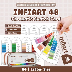 Infiart 48 Liquid Acrylic Marker Chromatic Swatch Card | Printable PDF | Blank + Pre-Filled | Color Name + Code | A4 Letter Size PDF