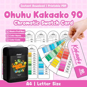 Ohuhu Kakaako 90 Chromatic Swatch Card | Printable PDF | Blank + Pre-Filled | Color Name + Code | Acrylic Dual Nib Marker | A4 Letter