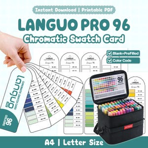 Languo Pro 96 Chromatic Swatch Card | Printable PDF | Blank + Pre-Filled | Color Code Chart | Acrylic Marker Pro Set | A4 Letter Size