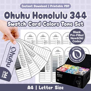 May include: A printable Ohuhu Honolulu 344 Swatch Card Colours Tone Set featuring blank pre-filled new and old codes. The set includes multiple arched cards for colour organisation and a black carrying case filled with numerous colourful alcohol markers.