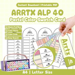Arrtx ALP 40 パステルカラー見本カード | 印刷可能なPDF | 空白＋記入済み | 色名＋コード | 簡単検索 | リングバインダー | A4レターサイズ