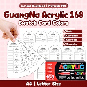 Tabella colori acrilici GuangNa con 168 tonalità, tracker colori vuoto con codici / Riferimento per pennarelli acrilici / Download immediato in PDF stampabile