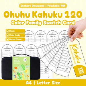 Ohuhu Kahuku 120 Color Family Swatch Card | Printable PDF | Blank | Color Code | Bonus Cover | Acrylic Marker | Ring Binder | A4 Letter