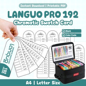Languo Pro 192 色見本カード | 印刷可能なPDF | 空白のカラーコードチャート | アクリルマーカープロセットリファレンス | A4レターサイズPDF