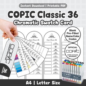 Cartella campioni cromatica Copic Classic 36 / Vuota, precompilata, con nome e codice colore / PDF stampabile in formato A4 Letter