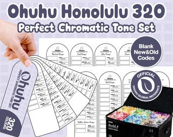 Ohuhu Honolulu 320 Perfect Chromatic Tone Set Swatch-Karte | Druckbare PDF | Rohling | Neue + alte Codes | Ringbuch fertig | A4 Letter Größe