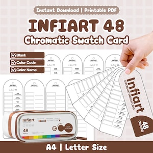 Infiart 48 Liquid Acrylic Marker Chromatic Swatch Card | Blank Printable, Color Name + Code | A4 + Letter Size PDF Instant Download